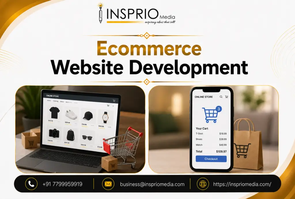 Ecommerce Website Development services featuring a responsive online store on laptop and mobile devices