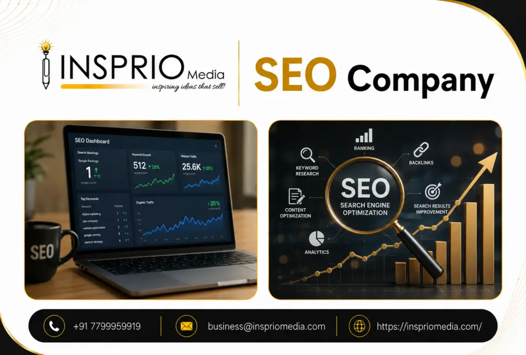 SEO Company services by Insprio Media for keyword research, technical SEO, organic traffic and Google ranking growth
