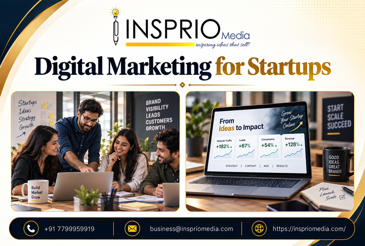 Startup founders reviewing an SEO, social media, paid advertising and analytics growth roadmap