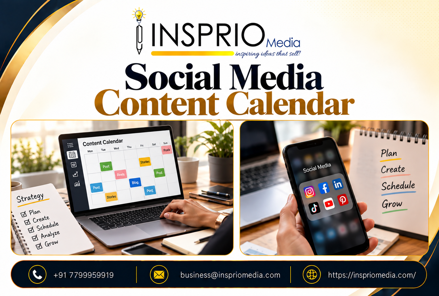 Social Media Content Calendar planning on a business marketing desk